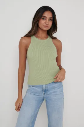 Billie Ribbed Racer Tee - Olive