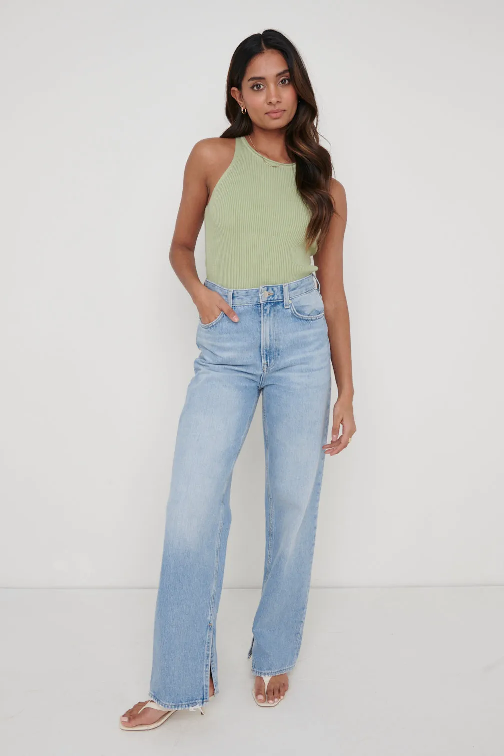 Billie Ribbed Racer Tee - Olive