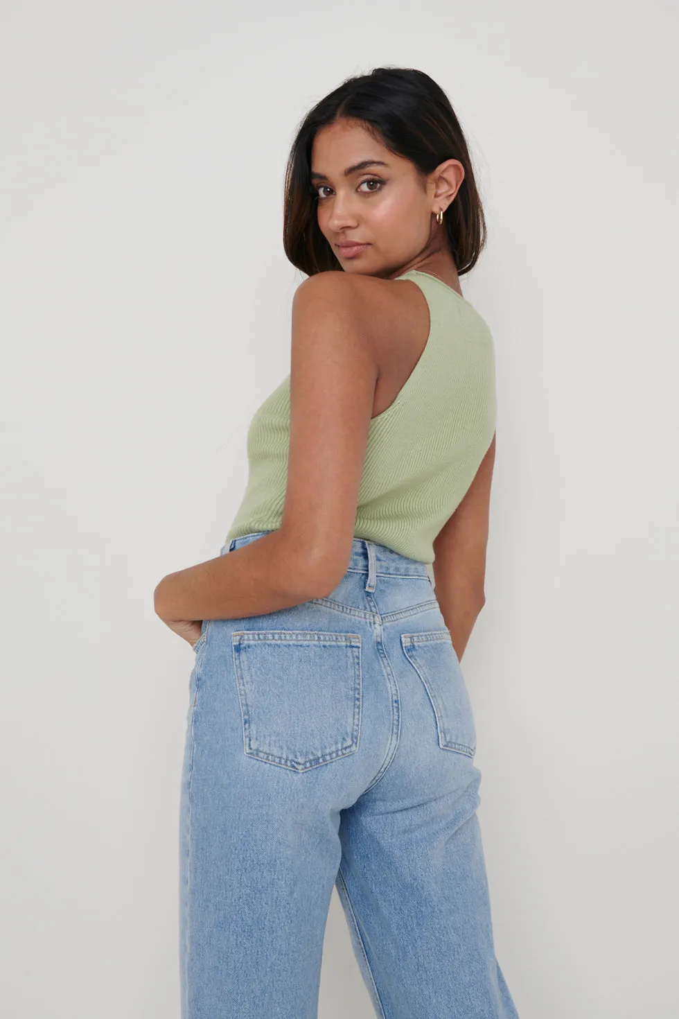 Billie Ribbed Racer Tee - Olive
