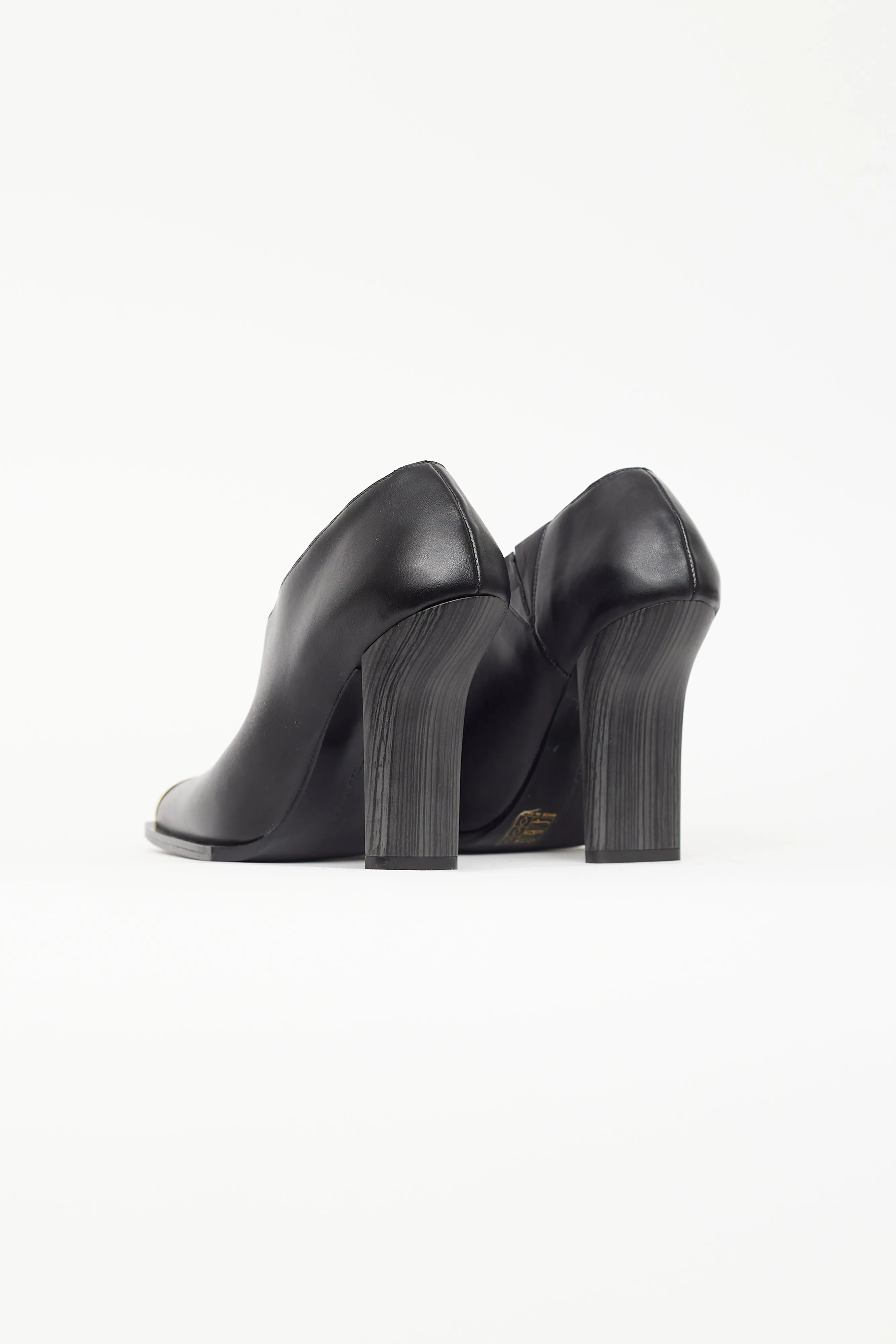 Black Leather Metal Tip Square Toe Boot
