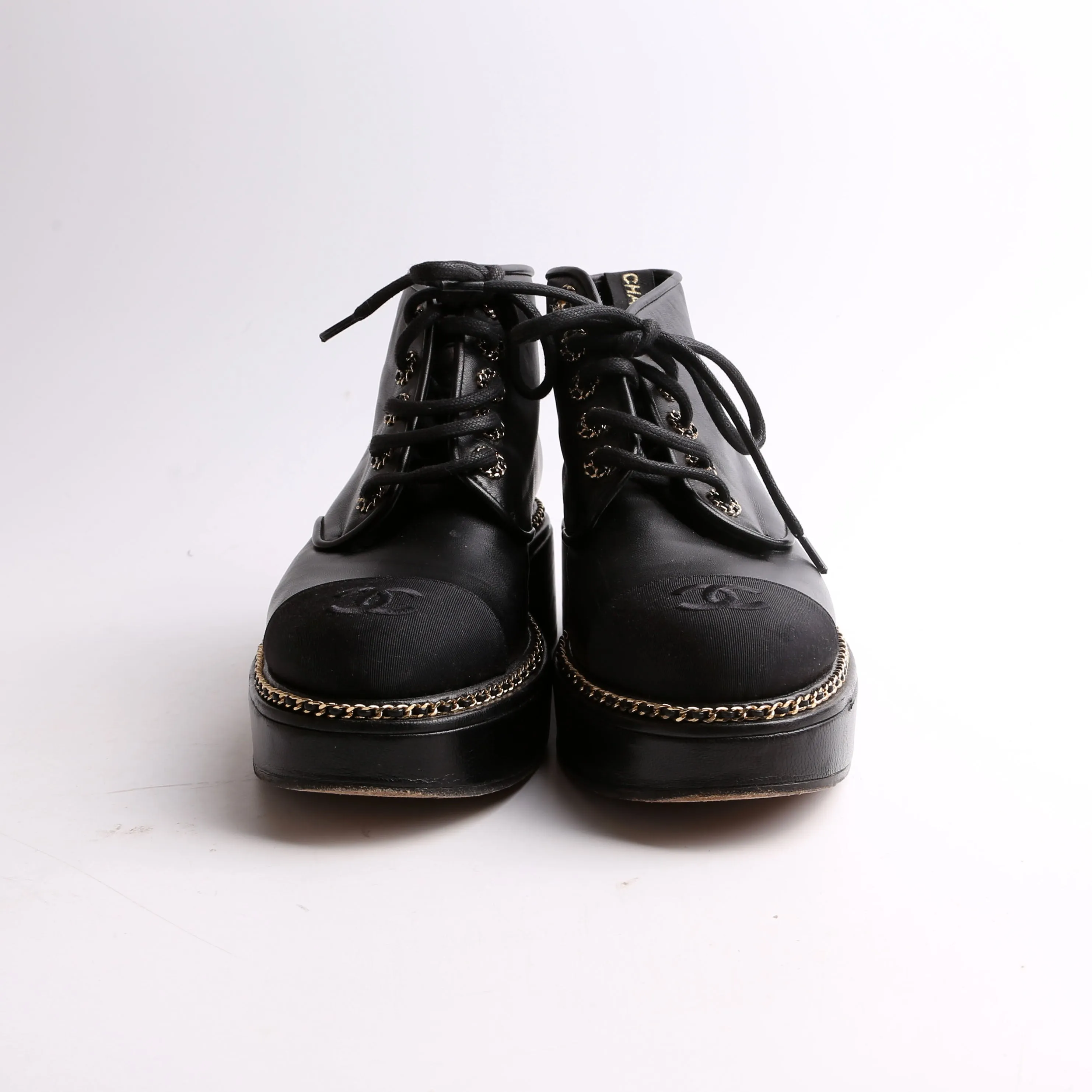 Calfskin Grosgrain Lace Up Booties Size 38.5