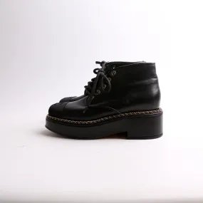 Calfskin Grosgrain Lace Up Booties Size 38.5
