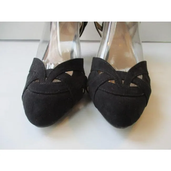 Gomax Black Suede Dunga Cut Out Almond Toe Design Pumps Size Us