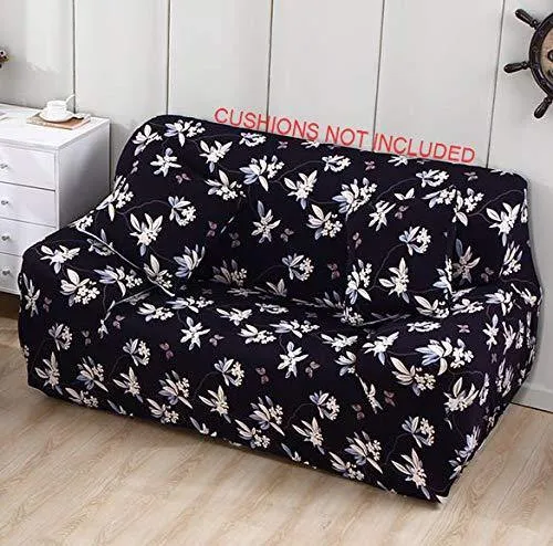 House of Quirk Universal Sofa Cover Big Elasticity Cover for Couch Flexible Stretch Sofa Slipcover (Black Flower, Double Seater 145-185 cm)