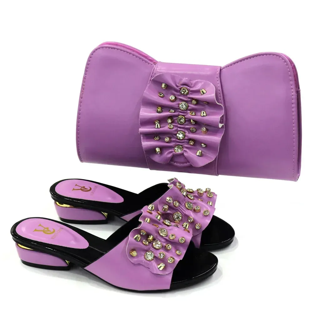 Latest Italian Design Casual Ladies Slippers and bag set