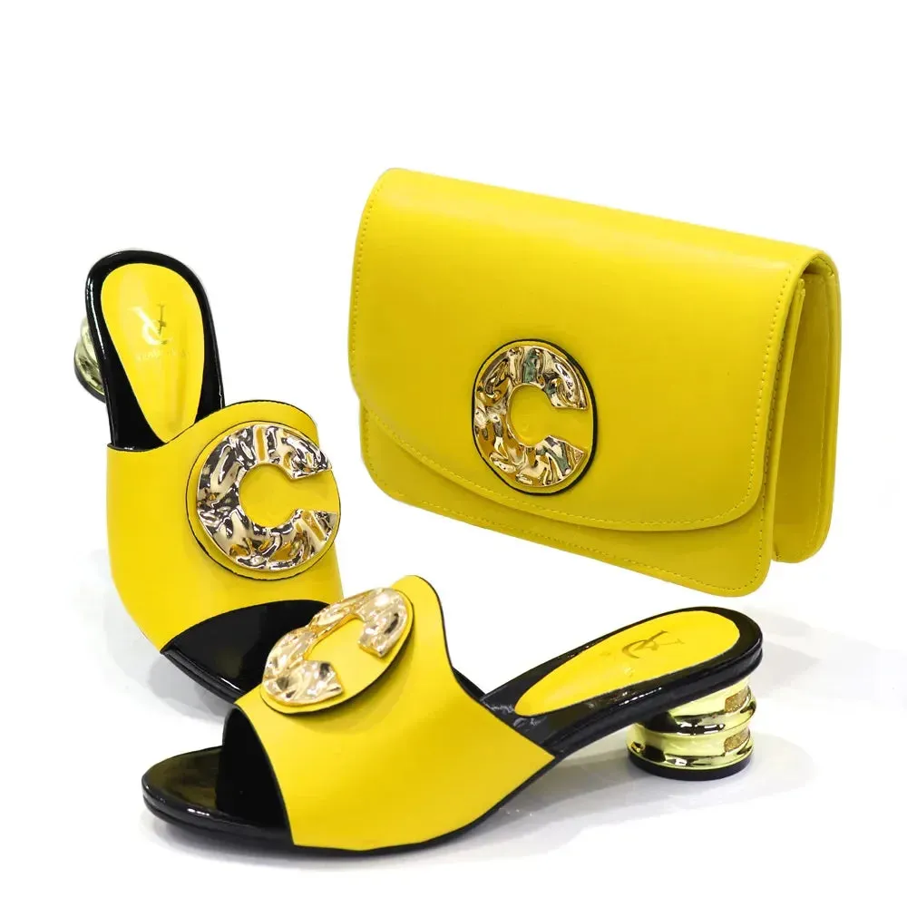 Latest Italian Design Casual Ladies Slippers and bag set