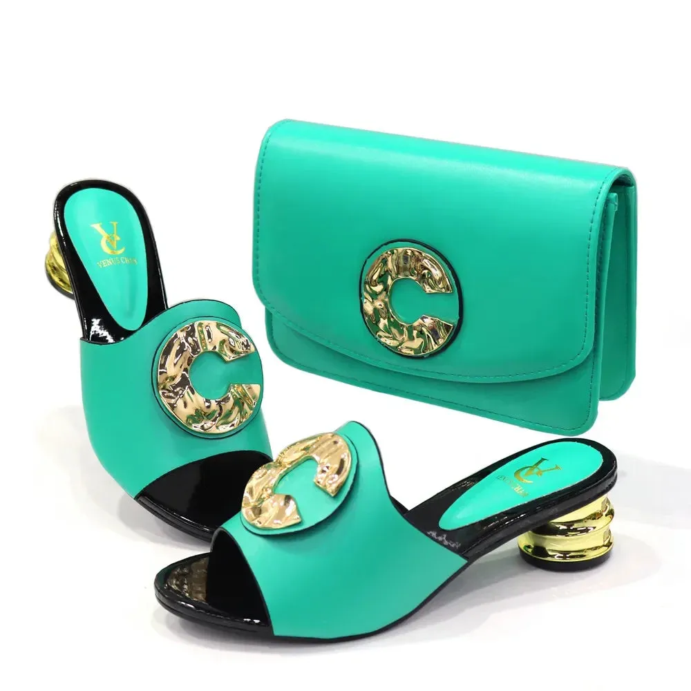 Latest Italian Design Casual Ladies Slippers and bag set