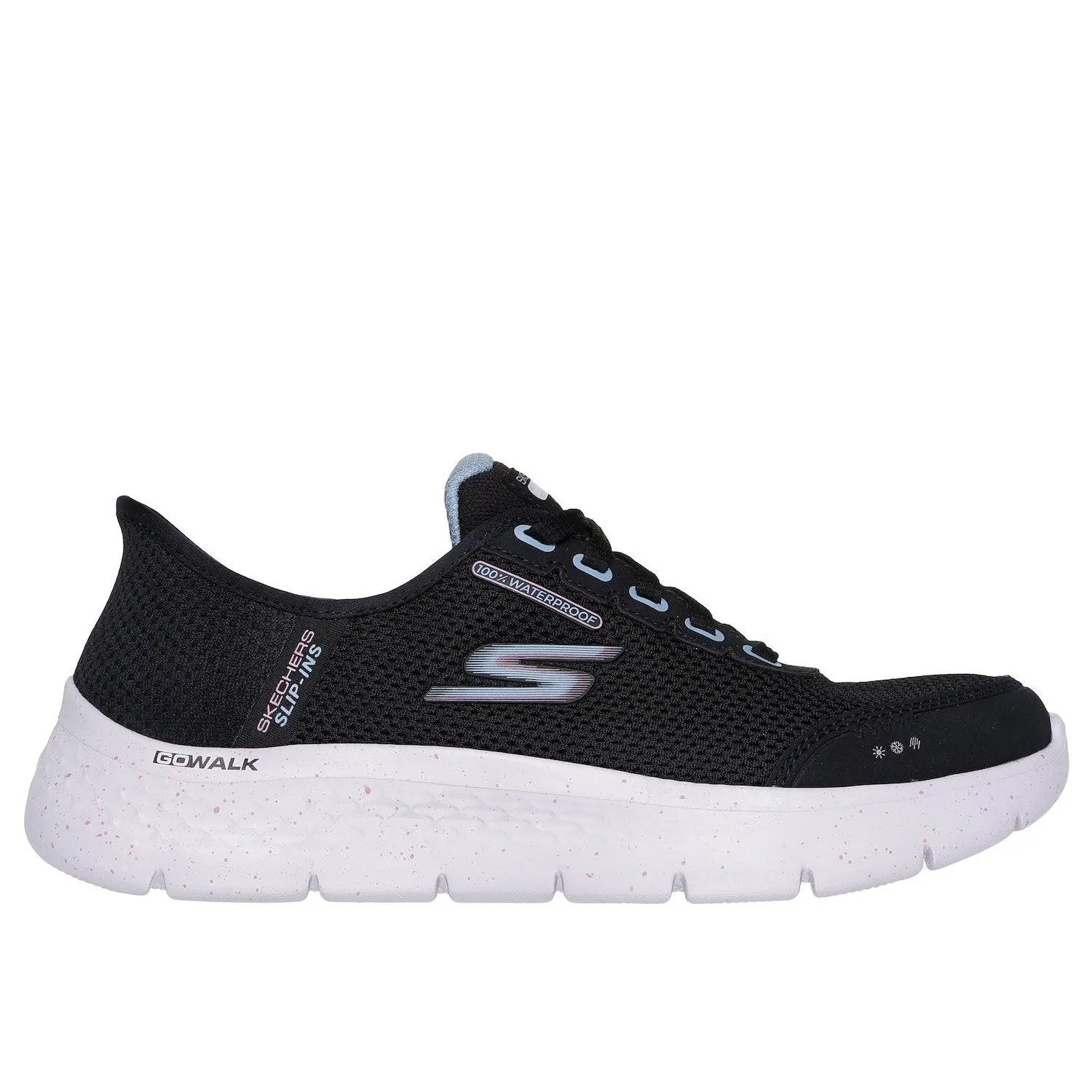 Skechers 124846 Go Walk Flex - Clear Hands Free Ladies Black Mauve Textile Waterproof Vegan Slip On Trainers