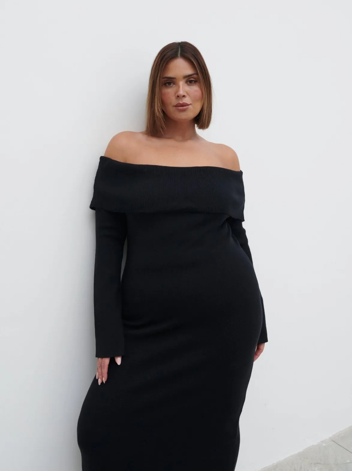 Soreya Bardot Knit Dress - Black