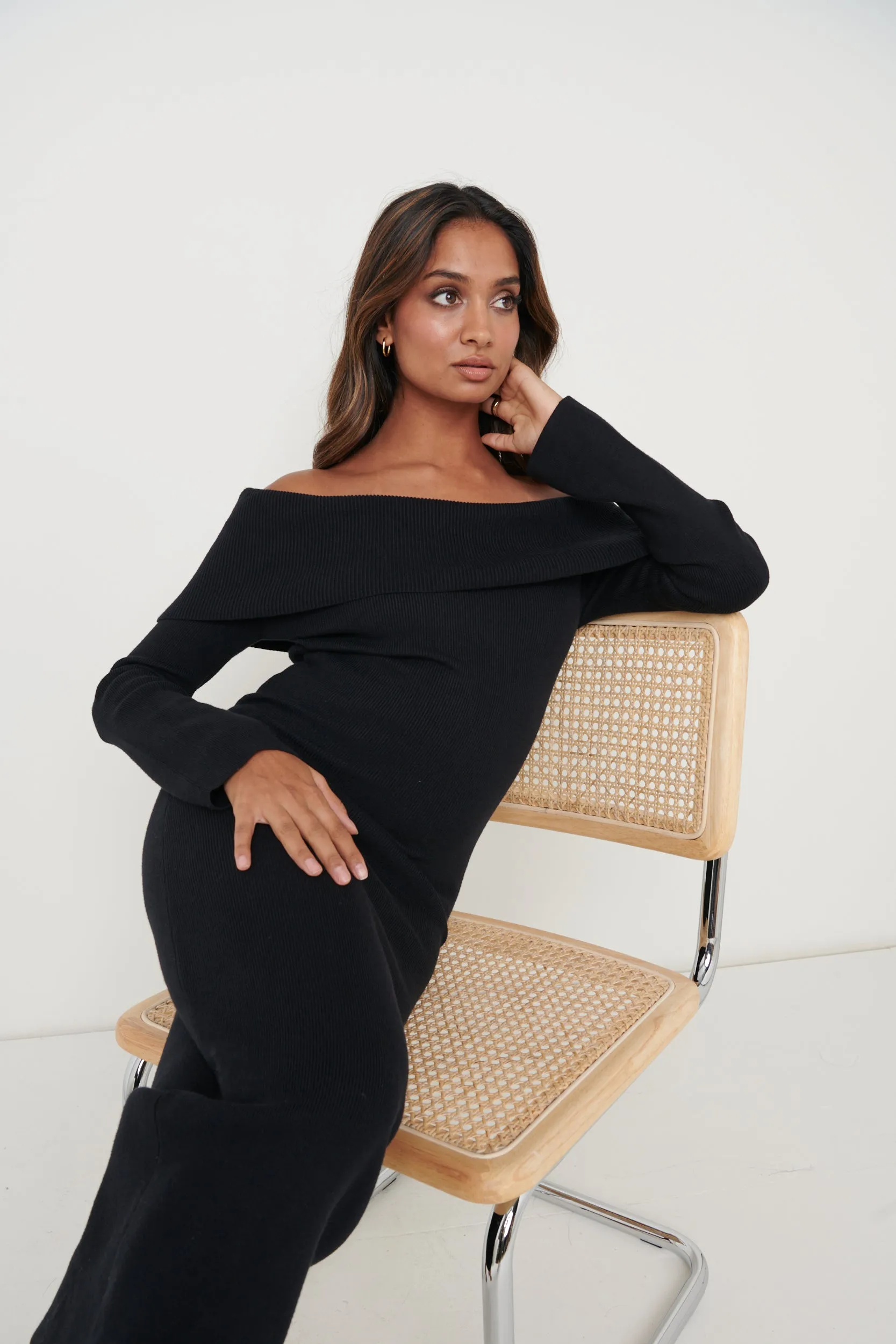 Soreya Bardot Knit Dress - Black