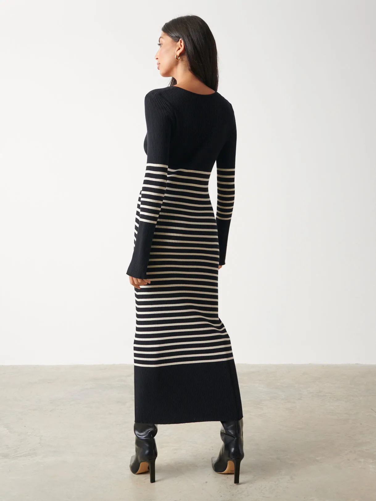 Vanessa Stripped Knit Dress - Black and White Stripe