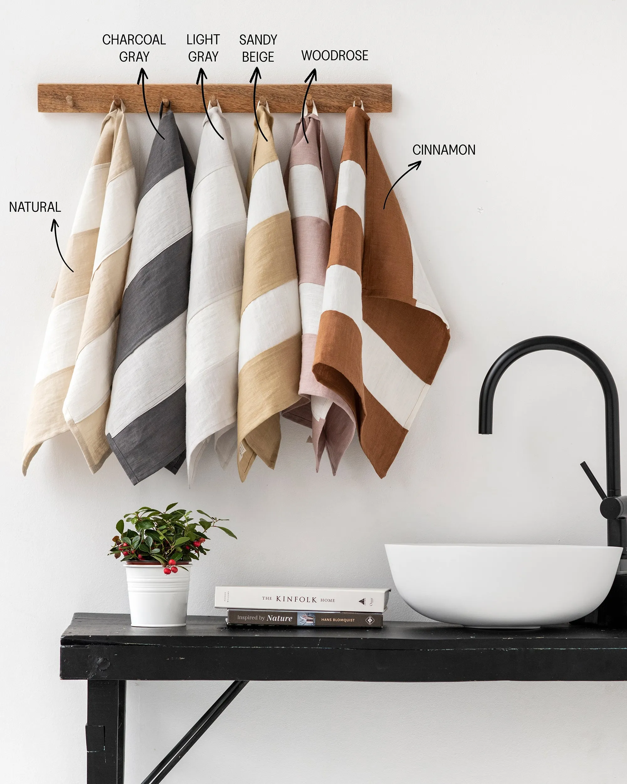Zero-waste striped linen tea towel in Cinnamon