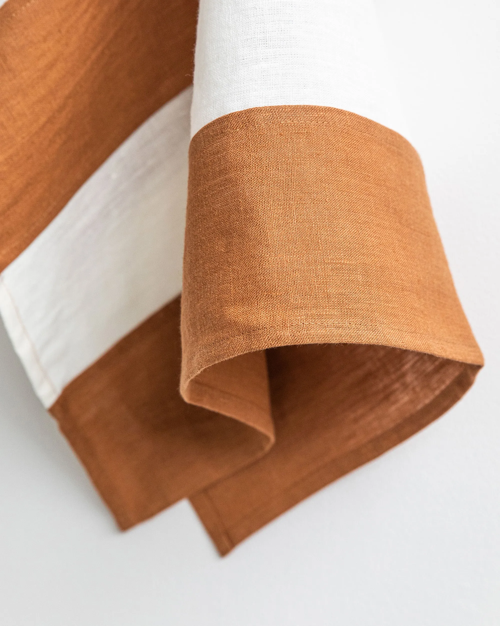 Zero-waste striped linen tea towel in Cinnamon