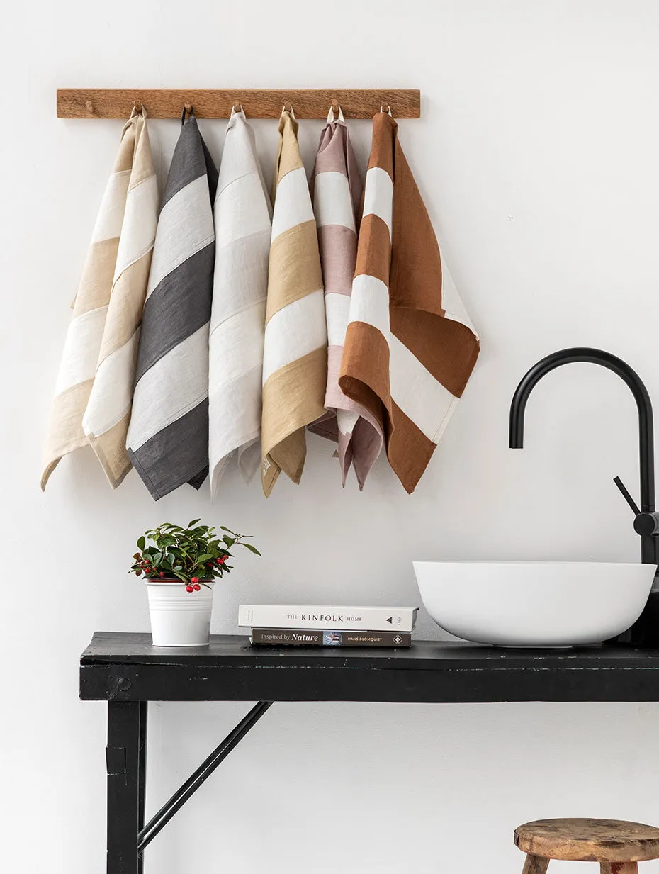 Zero-waste striped linen tea towel in Clay