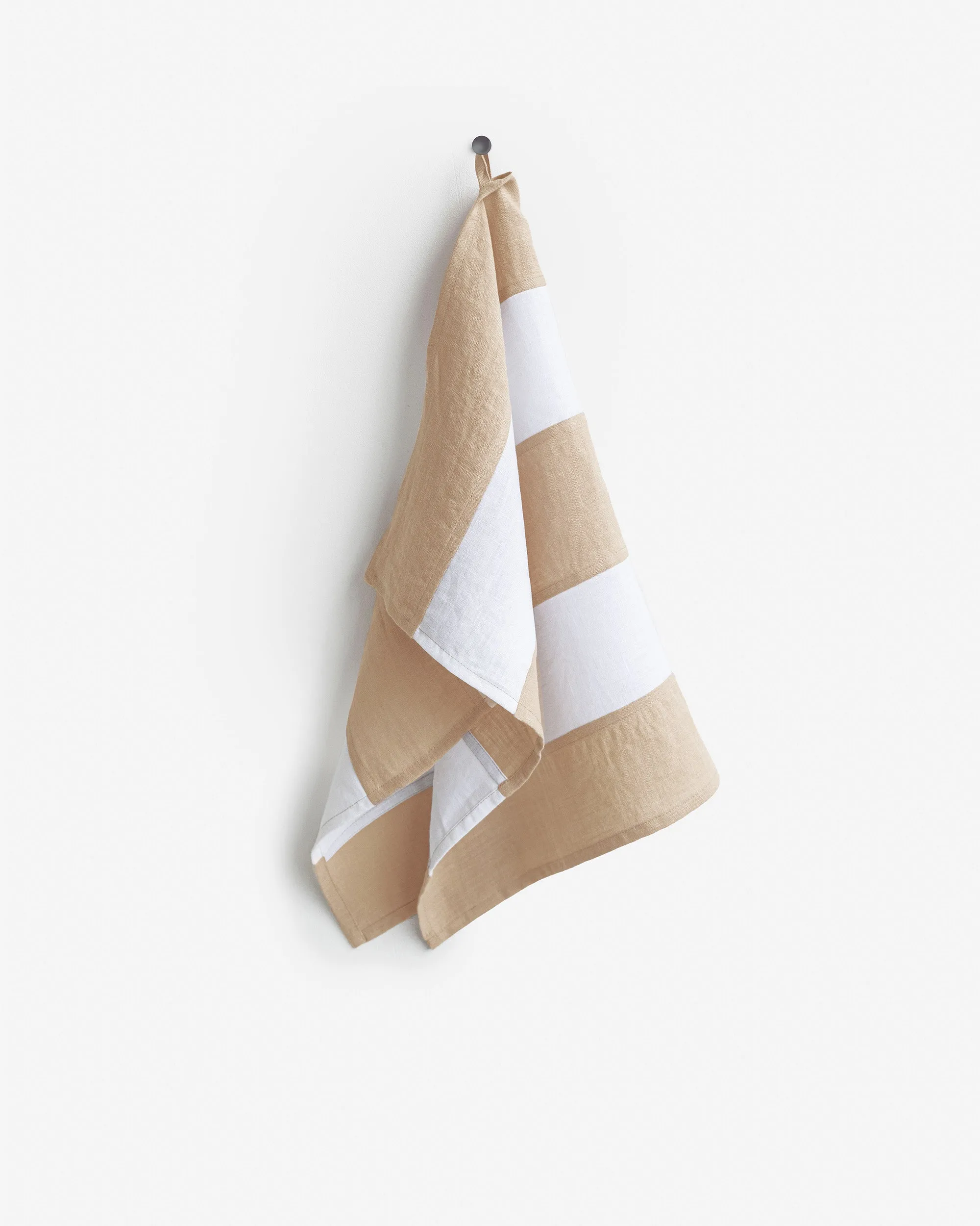 Zero-waste striped linen tea towel in Latte