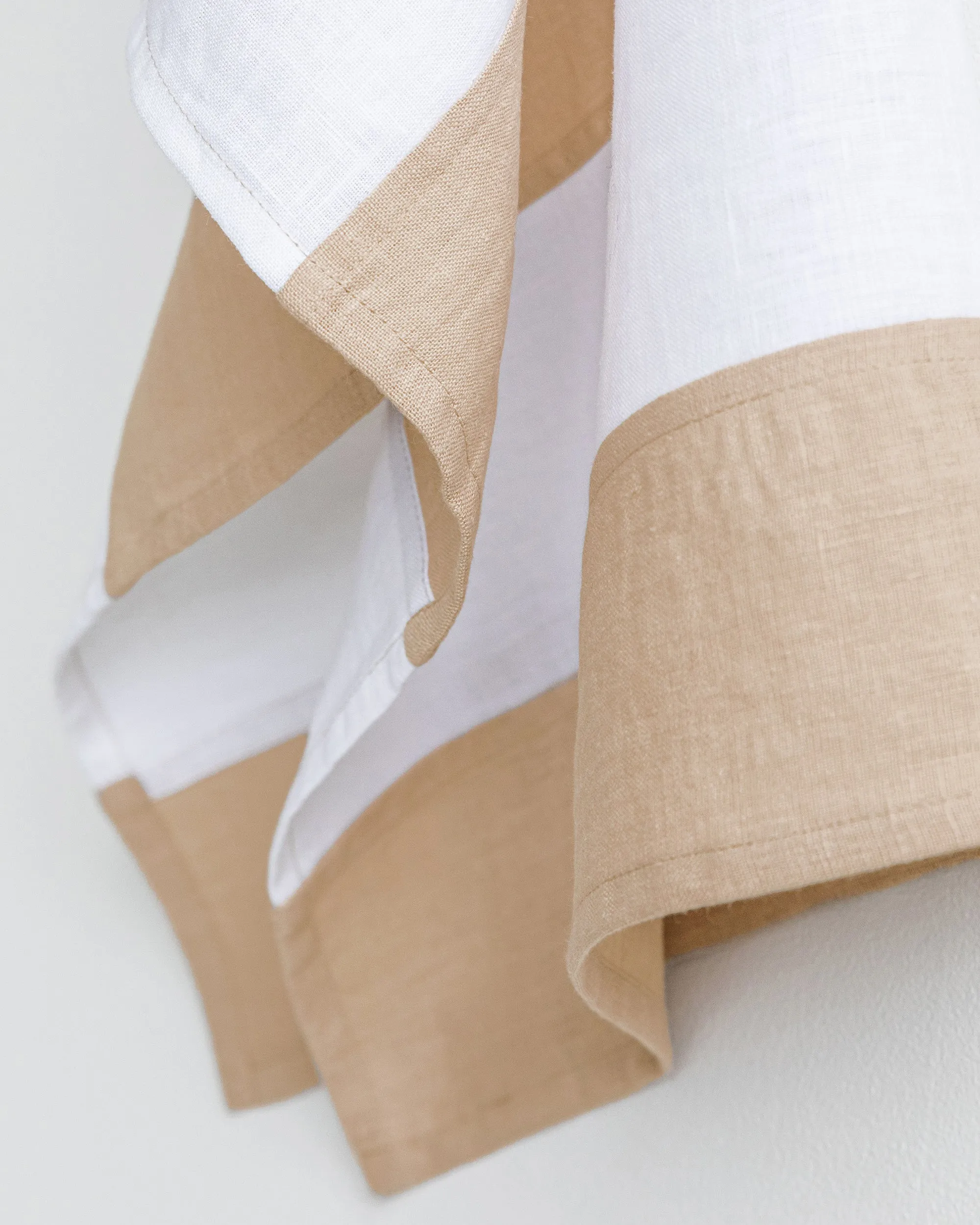 Zero-waste striped linen tea towel in Latte