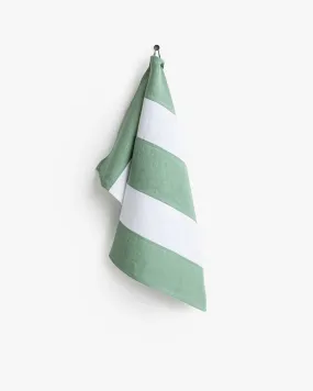 Zero-waste striped linen tea towel in Matcha green