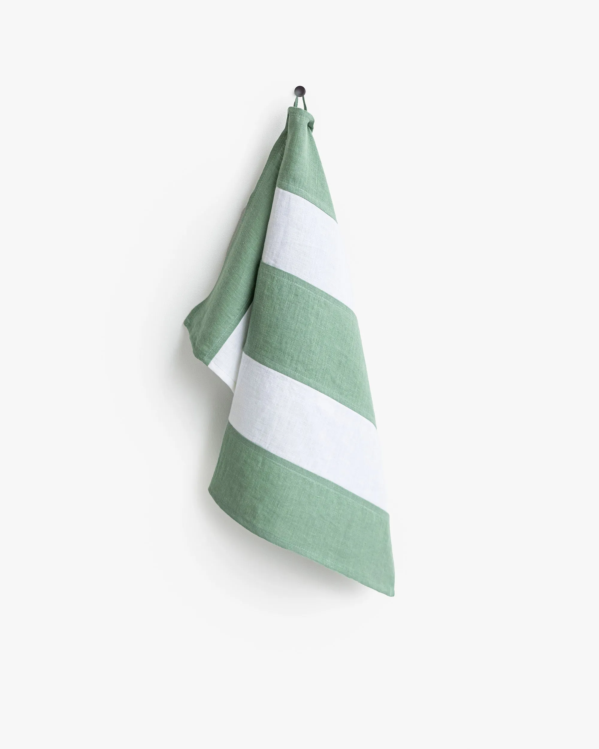 Zero-waste striped linen tea towel in Matcha green