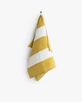 Zero-waste striped linen tea towel in Moss yellow