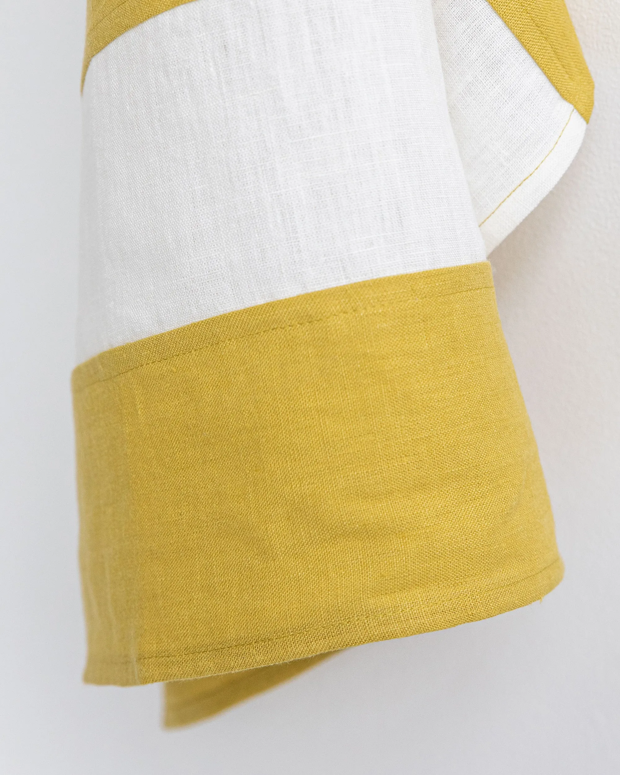 Zero-waste striped linen tea towel in Moss yellow